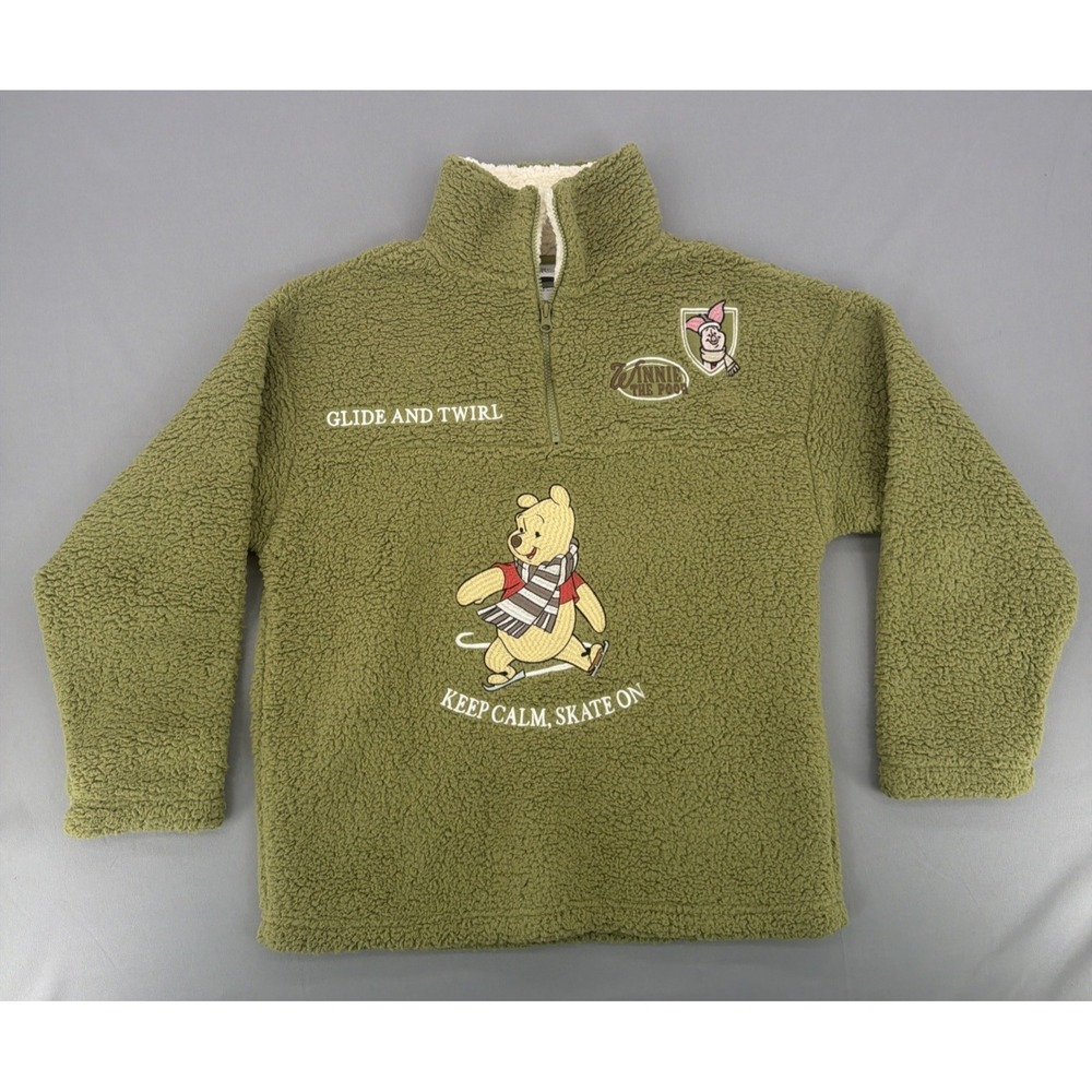 Disney Winnie The Pooh Sherpa Fleece Pullover Womens Small Green 1/4 Zip
